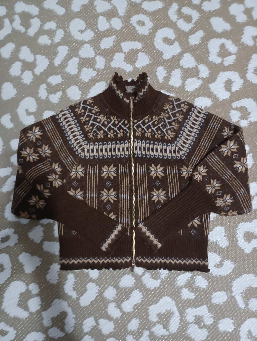 Brown Nordic Zip Cardigan Sweater